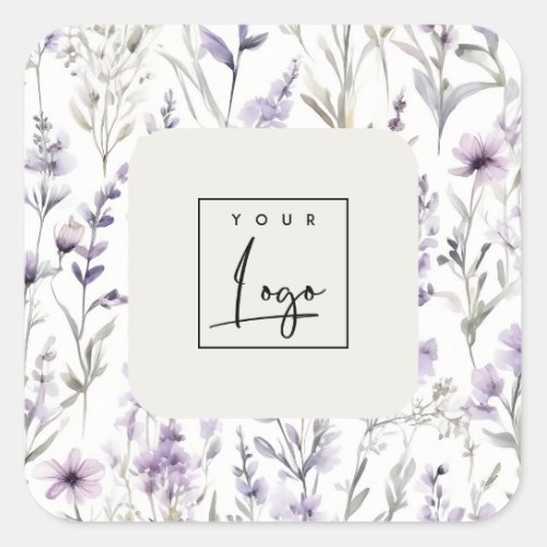 Lilac Purple Wildflower Butterfly Business Logo Square Sticker