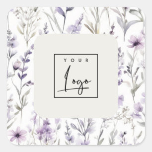 Lilac Purple Wildflower Butterfly Business Logo Square Sticker