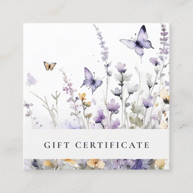 Lilac Purple Wildflower Butterfly Gift Certificate (Front)