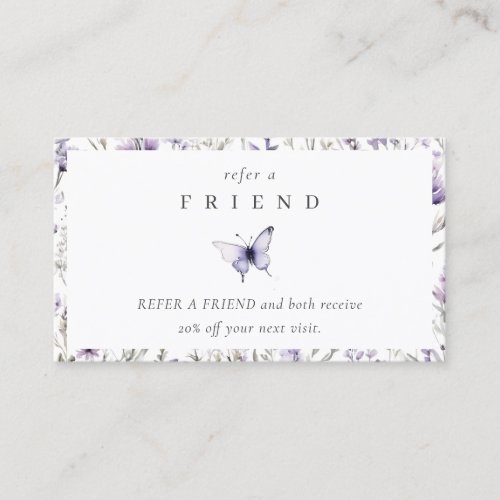 Lilac Purple Wildflower Butterfly Refer A Friend Business Card
