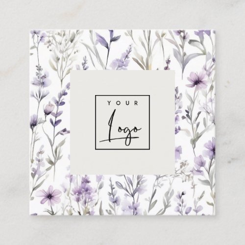 Lilac Purple Wildflower Butterfly Watercolor Logo Square Business Card