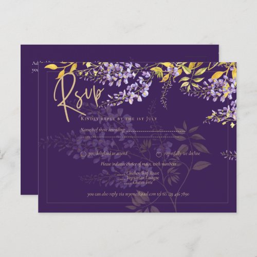 Lilac Purple Wisteria Gold Wedding Invite RSVP 