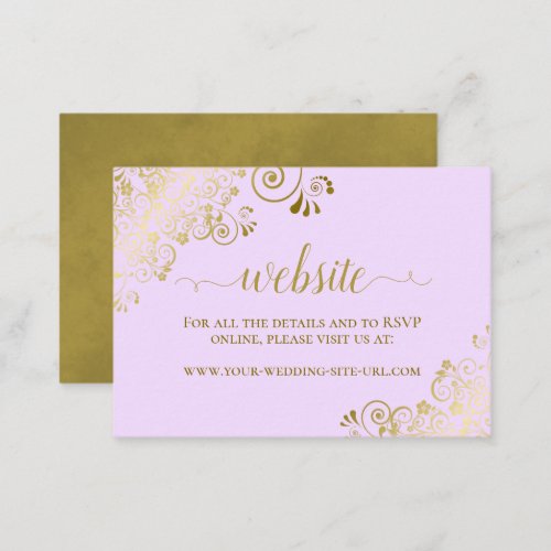 Lilac Purple with Gold Floral Lace Wedding Website Enclosure Card