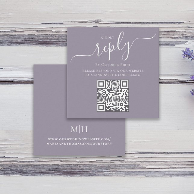 Lilac QR Code RSVP Minimalist Calligraphy Enclosure Card (Creator Uploaded)