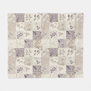 Lilac Quilt Patchwork Gingham Cottagecore Floral Fleece Blanket