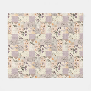 Lilac Quilt Patchwork Gingham Cottagecore Floral Fleece Blanket