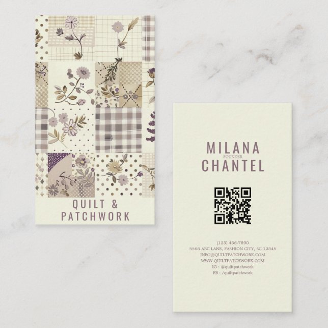 Lilac Quilt Patchwork Handmade Clothing  Business Card (Front/Back)