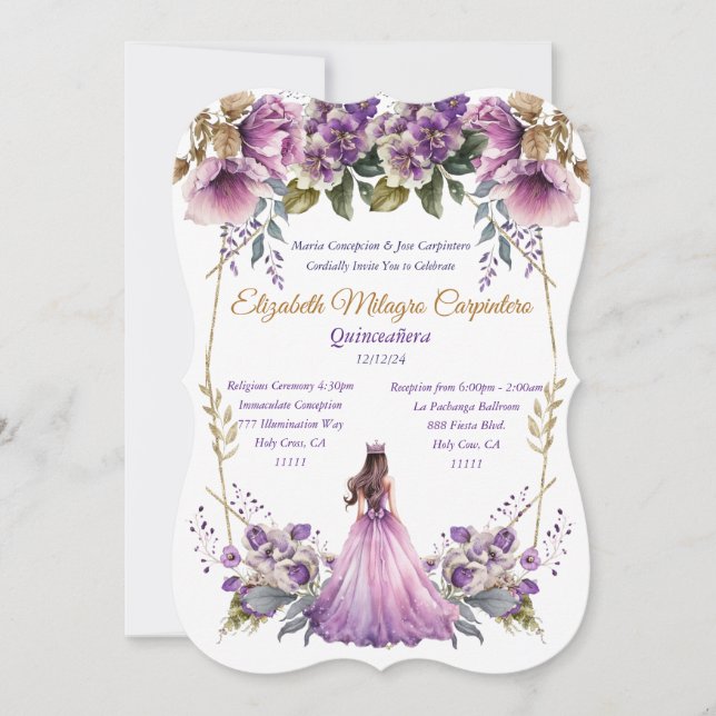 Lilac Quinceañera Invitation (Front)