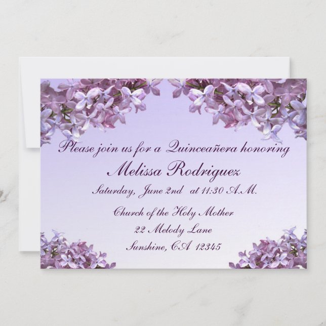 Lilac Quinceanera Invitation (Front)