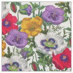 Lilac Red White Yellow Poppies &amp; Green Leaves Fabric