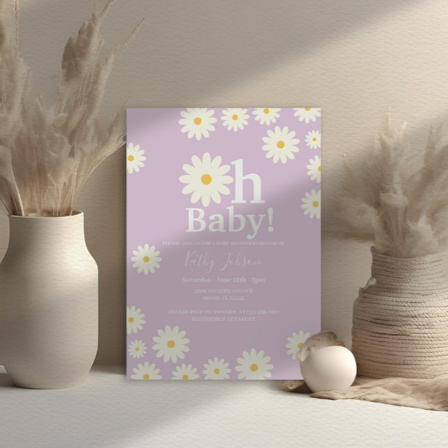  Lilac Retro Daisy Bohemian Girl Baby Shower  Invitation (Creator Uploaded)