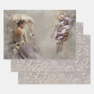 Lilac Reverie Ballerina & Raised Damask Background Wrapping Paper Sheets