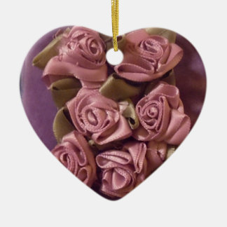 Lilac Ribbon Roses and leaves heart ornament