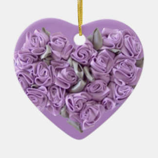 Lilac Ribbon Roses Heart Ornament