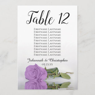 Lilac Rose 10 Names Wedding Table Number Large