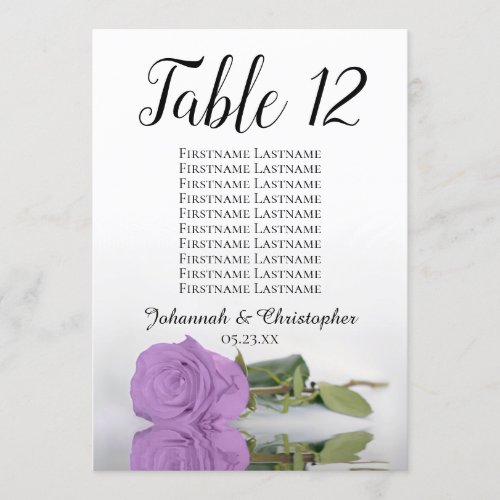 Lilac Rose 10 Names Wedding Table Number Large