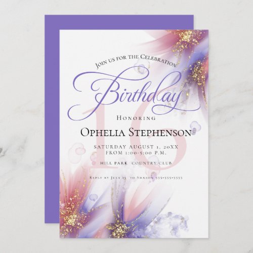 Lilac Rose Abstract Floral Birthday Invitation