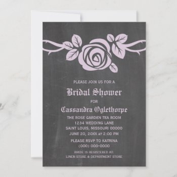 Lilac Rose Chalkboard Bridal Shower Invite by Dynamic_Weddings at Zazzle