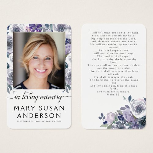 Lilac Rose Floral Photo Memorial Prayer Card
