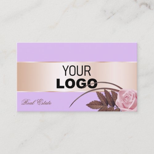 Lilac Rose Gold Decor and Cute Flower with Logo Business Card