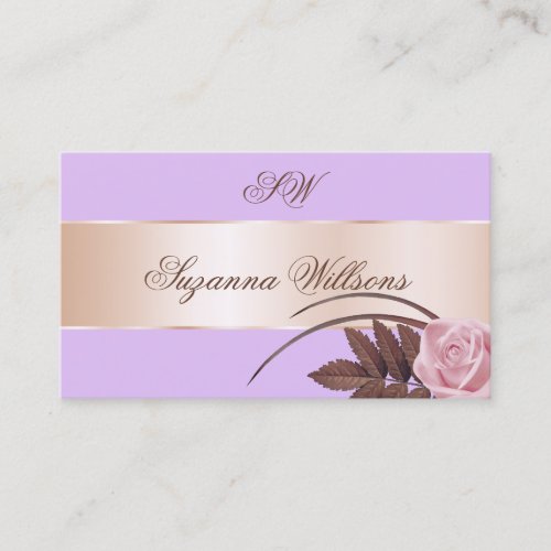 Lilac Rose Gold Decor Cute Flower with Initials Business Card