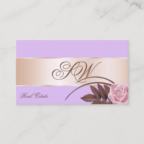 Lilac Rose Gold Decor Cute Flower with Monogram Business Card
