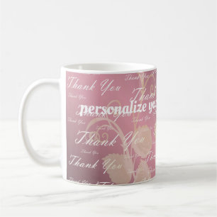 lilac,rose, gold, silver, thank + you, flowers, coffee mug