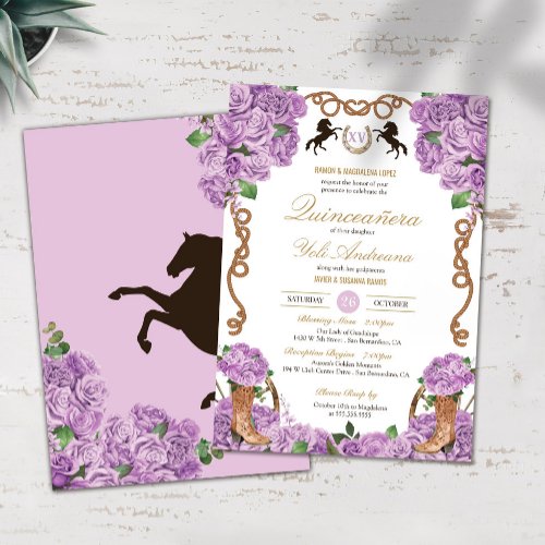 Lilac Rose Light Purple Ranchera Quinceanera Invitation