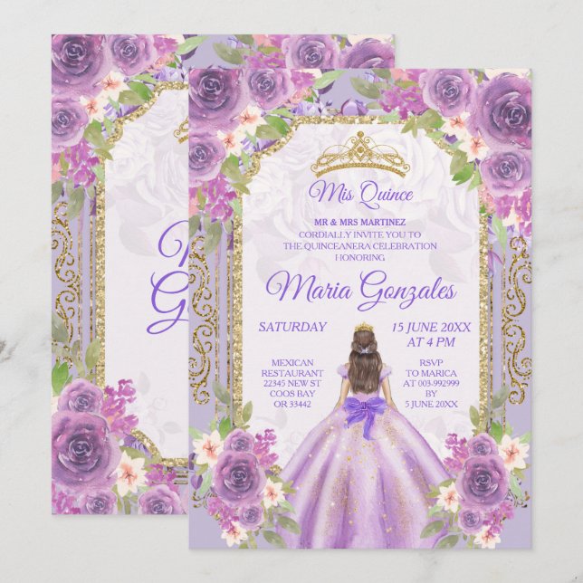 Lilac Rose Mexican Girl 15th Birthday 1 Invitation (Front/Back)