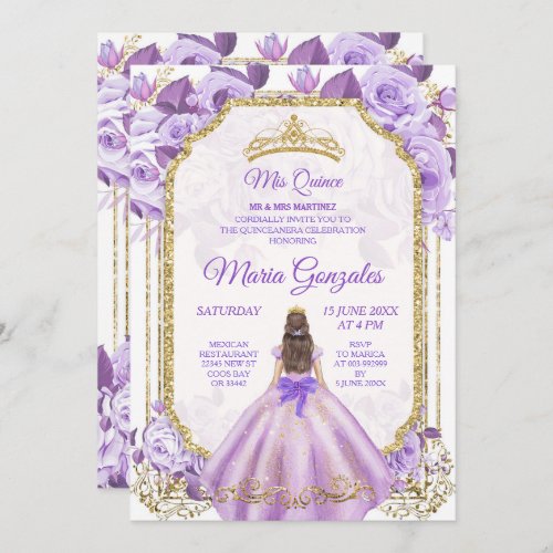 Lilac Rose Mexican Girl Charra Mis Quince 2 Invitation