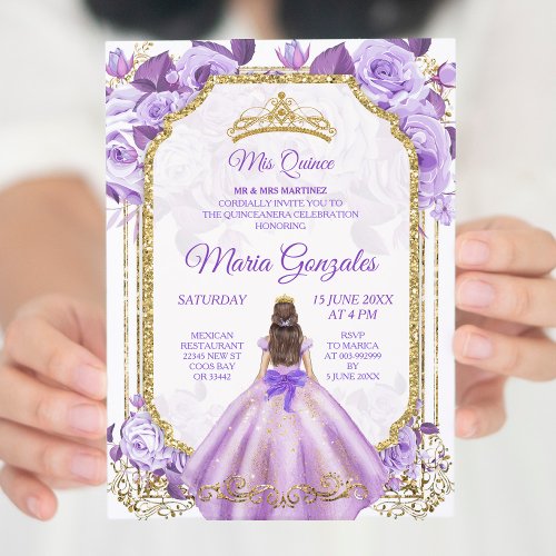 Lilac Rose Mexican Girl Charra Mis Quince 2 Invitation