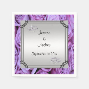Lilac Roses & Diamond Wedding Rings Paper Napkins