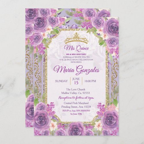 Lilac Roses Mexican 15th Birthday Invitation 1