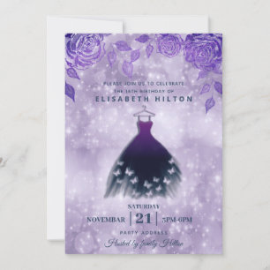 Lilac roses modern butterfly dress sweet sixteen invitation