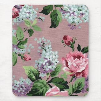 Lilac & Roses Vintage Wallpaper Print - Mousepad