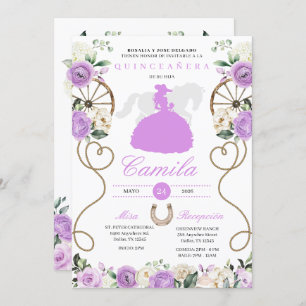 Lilac Roses Western Mariachi Charro Quinceañera Invitation