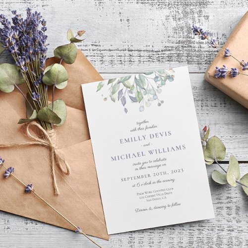 Lilac Rustic Eucalyptus Wedding Invitation