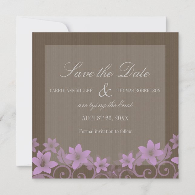 Lilac Rustic Floral Save the Date Invite (Front)