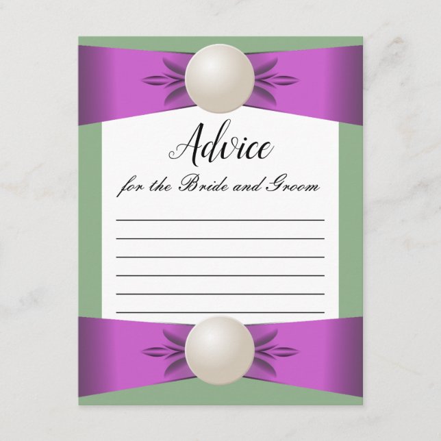 Lilac & Sage Pearl Ribbon Wedding Advice Card (Front)