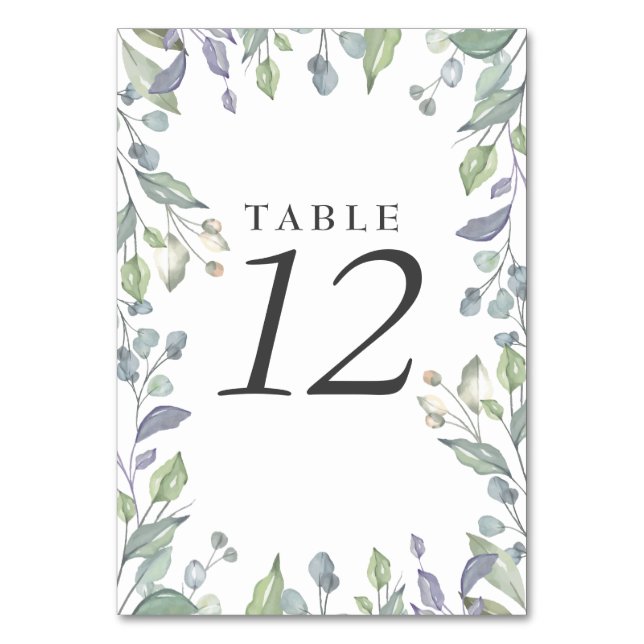 Lilac Sage Watercolor Floral Table Numbers (Front)