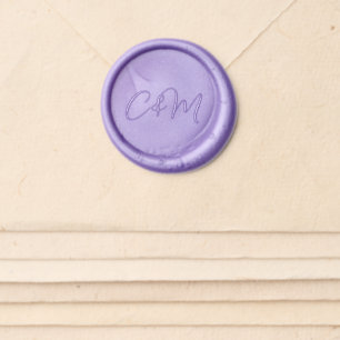 Lilac Script Wedding Couple Monogram Wax Seal Sticker
