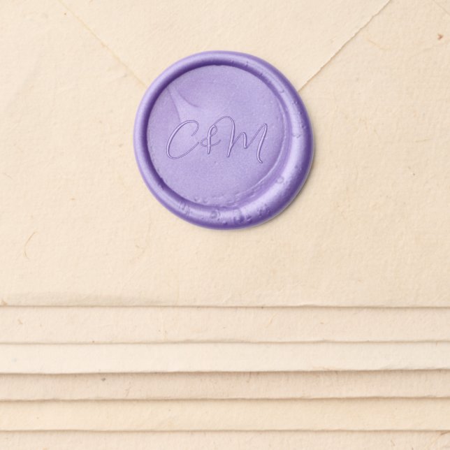 Lilac Script Wedding Couple Monogram  Wax Seal Sticker (Front)