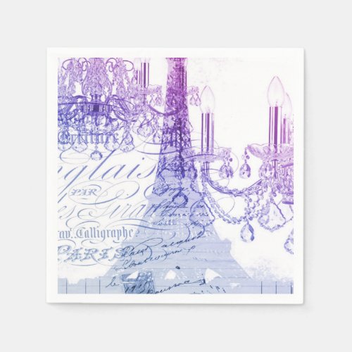 lilac scripts chandelier paris eiffel tower paper napkins
