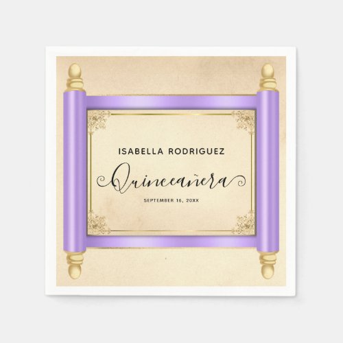 Lilac Scroll Photo Budget Quinceaera Guest Book Napkins