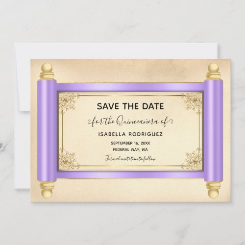 Lilac Scroll Quinceaera Save the Date Announement Invitation