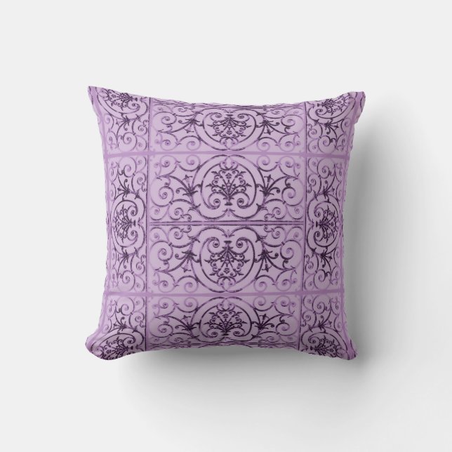 Lilac scrollwork pattern throw pillow (Front)