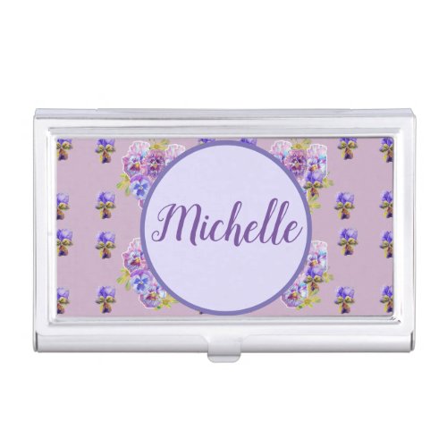 Lilac Shabby Violas and Pansies Business Card Case