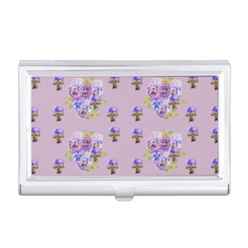 Lilac Shabby Violas and Pansies Business Card Case