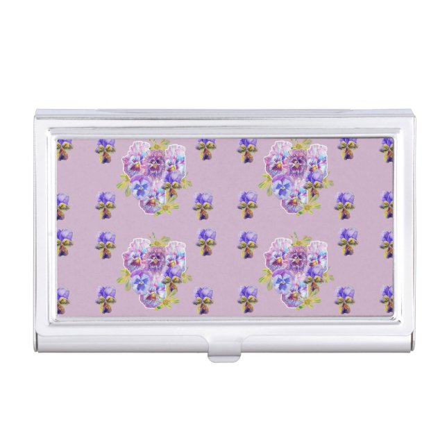Lilac Shabby Violas and Pansies Business Card Case (Front)