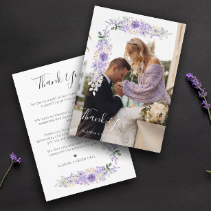 Lilac Shades Flowers & Branches Photo Wedding Thank You Card
